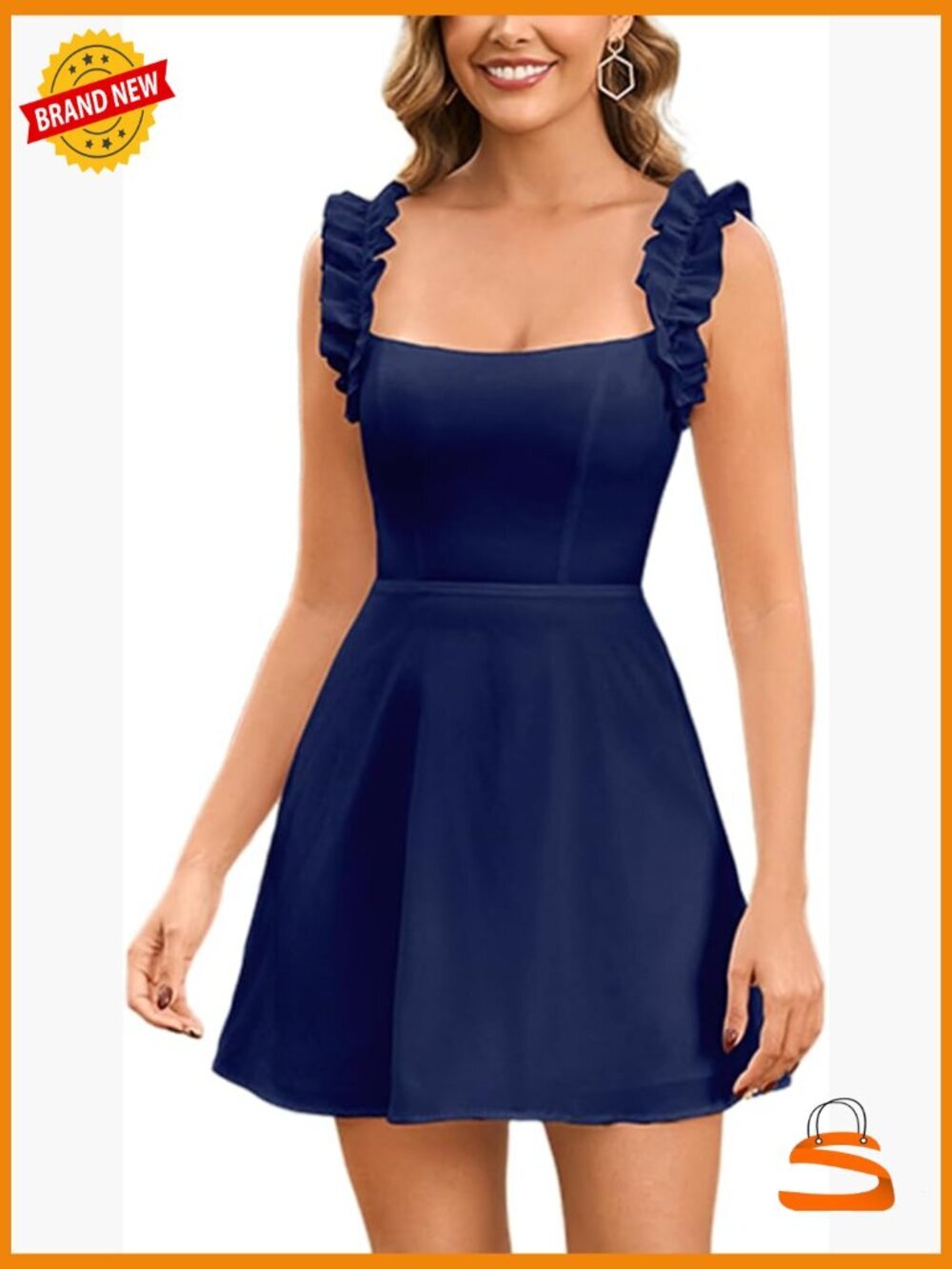 Ruffle Sleeve Mini Dress Square Neck A Line Smocked Casual Summer Dress